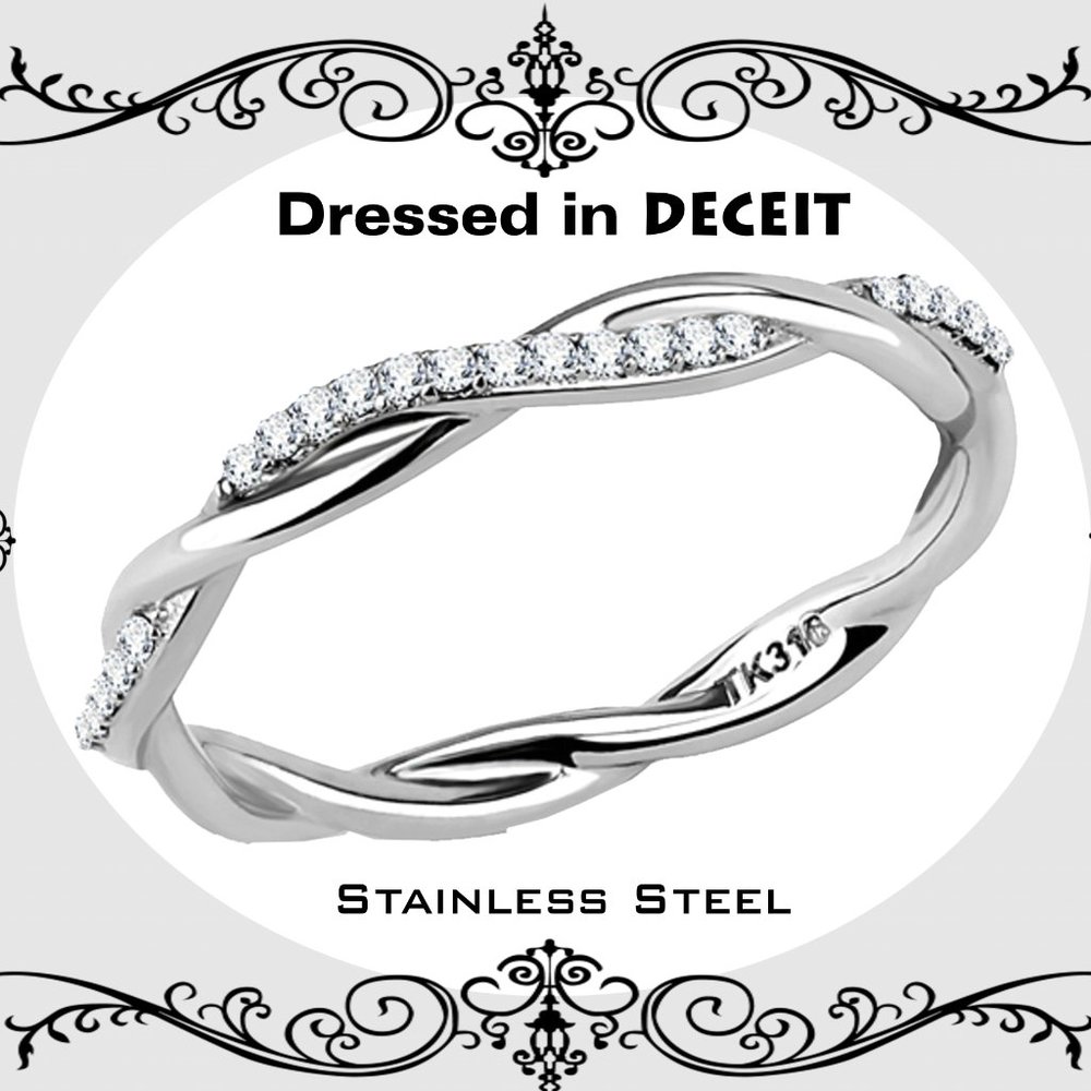 Dainty-Delicate Stacking Entwined Pave CZ  Stainless Steel Ring Sz 5-6-7-8-9-10